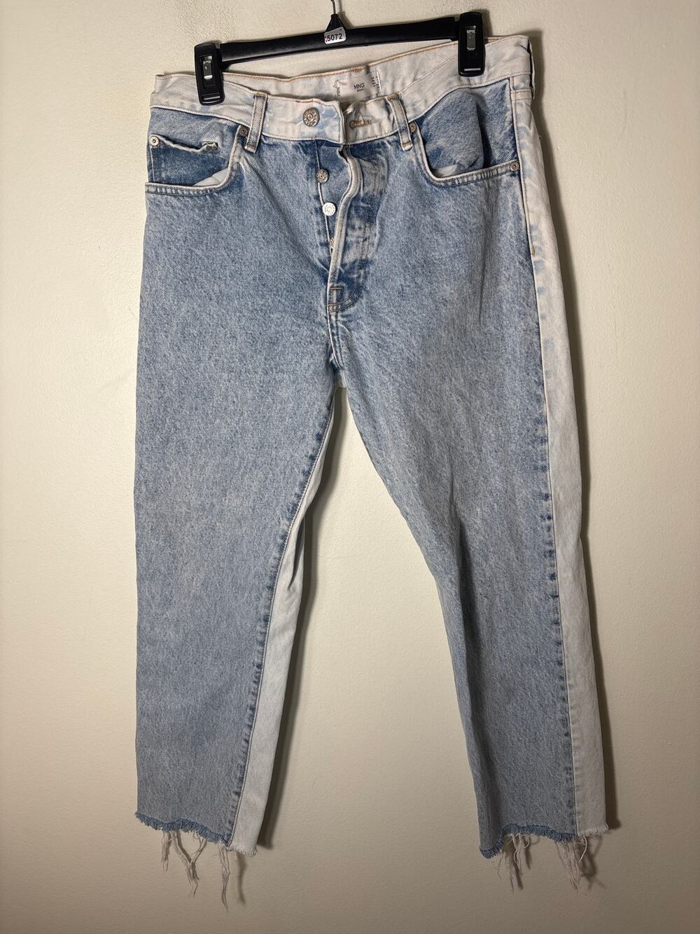 MNG Two Toned Blue Jeans with Button Fly and Raw Hem Sz 8